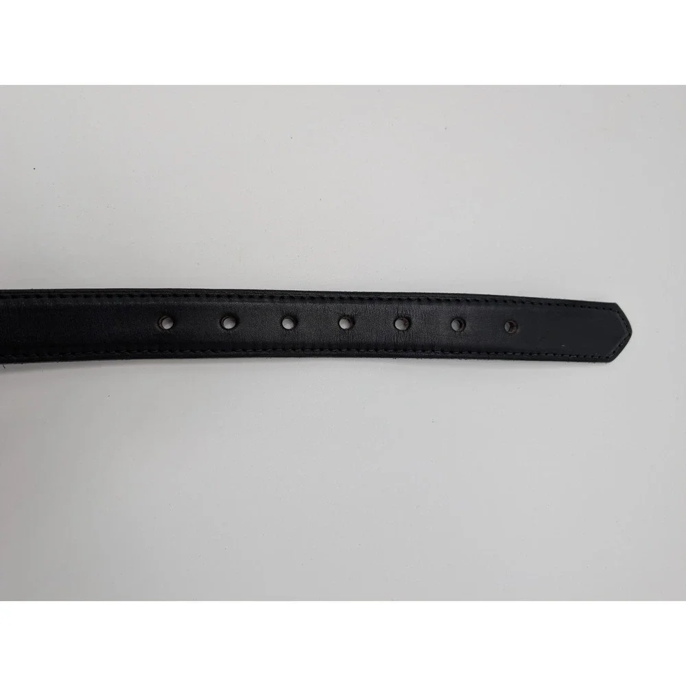 Boston Trader Black Leather Belt Staple Minimalist Silver Buckle Size 48